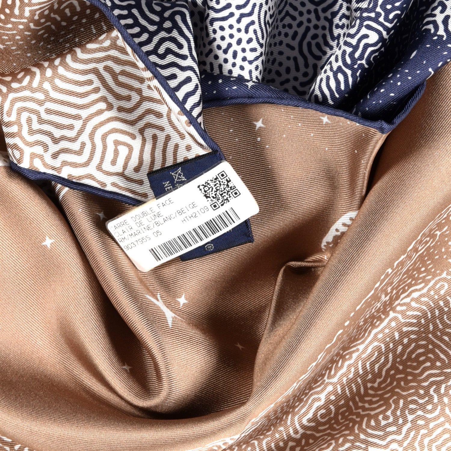 Hermes Silk Clair De Lune Double Face Scarf 90 Marine White Beige