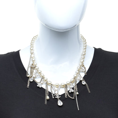 Chanel Pearl Crystal CC Dangle Short Necklace Gold 2 of 6