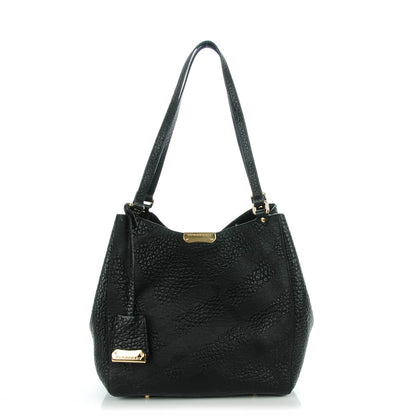 Burberry Signature Grain Calfskin Check Embossed Small Canter Tote Black 1 of 9