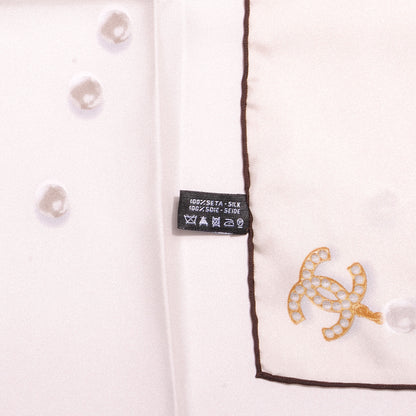 Chanel Silk Pearl CC Square Scarf Ivory 5 of 10