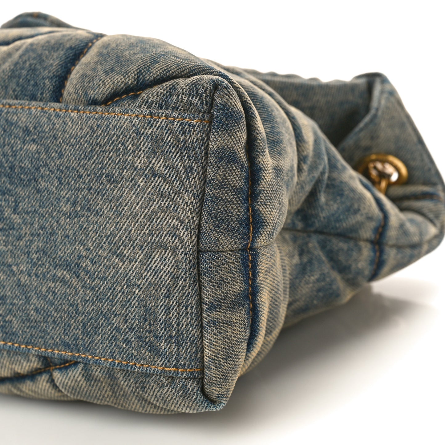 Denim Quilted Small Loulou Puffer Monogram Chain Satchel Blue Cinnamon