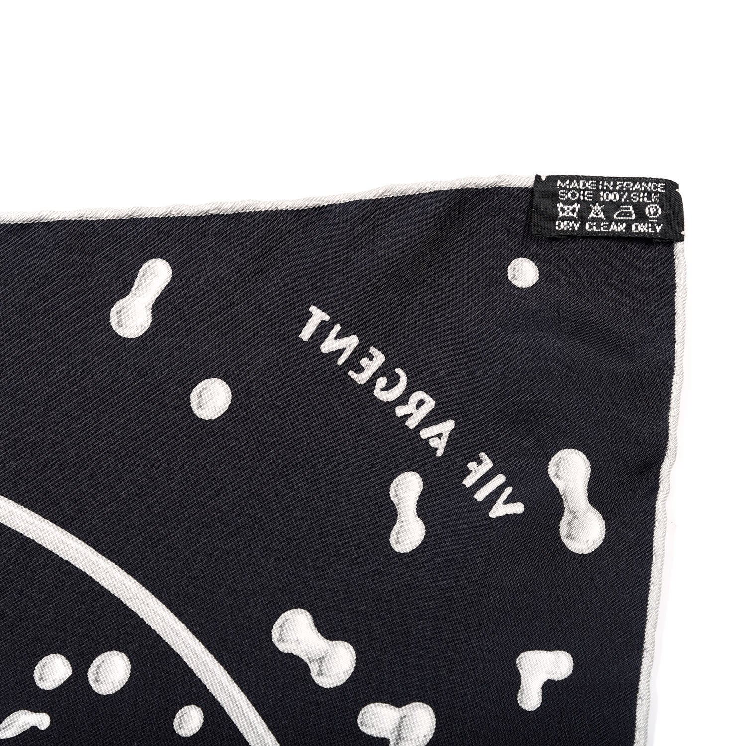 Hermes Silk Vif Argent Pocket Square Scarf Gris Black Argent 6 of 6