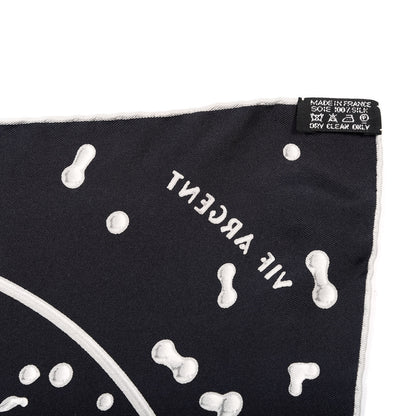 Hermes Silk Vif Argent Pocket Square Scarf Gris Black Argent 6 of 6