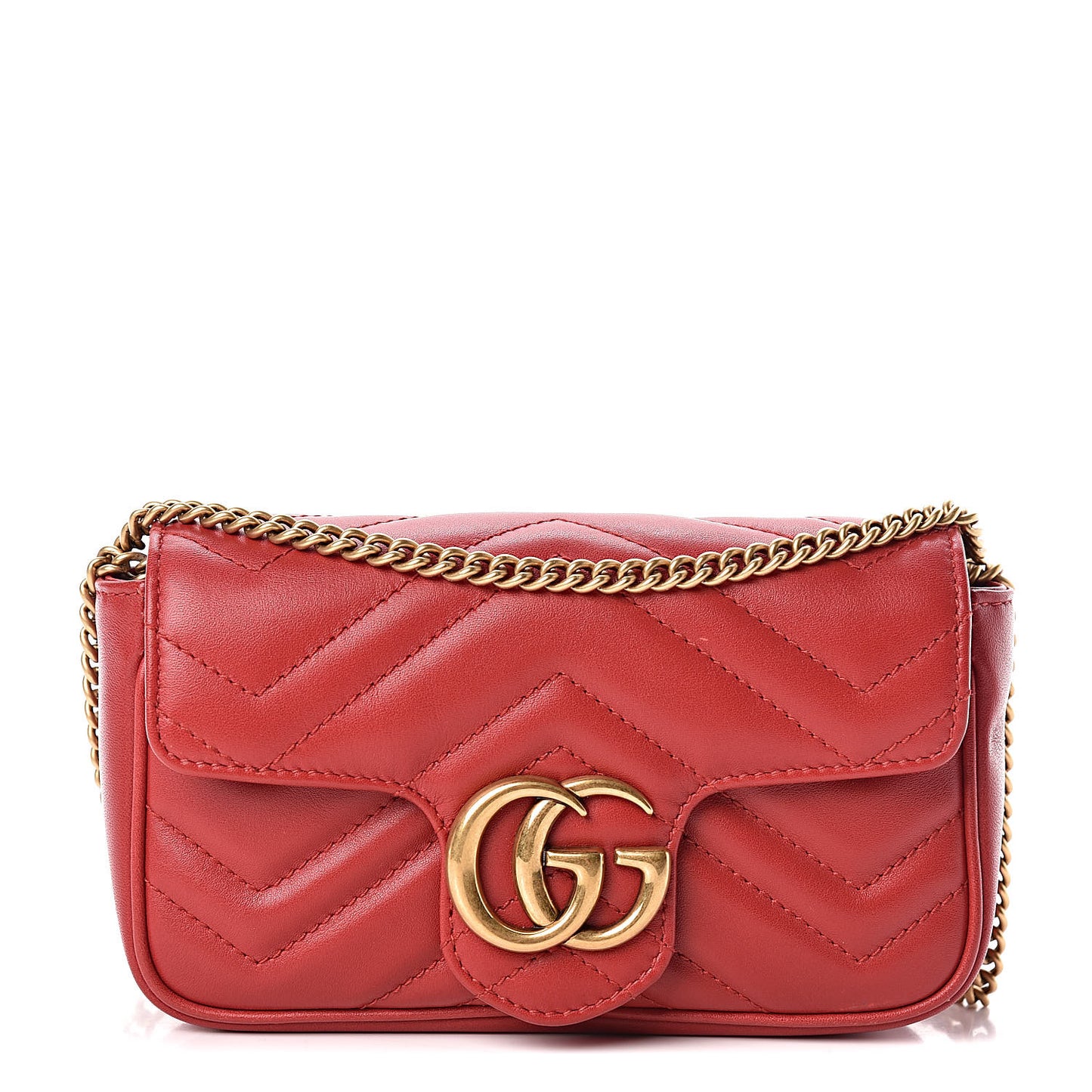 Calfskin Matelasse Super Mini GG Marmont Shoulder Bag Hibiscus Red