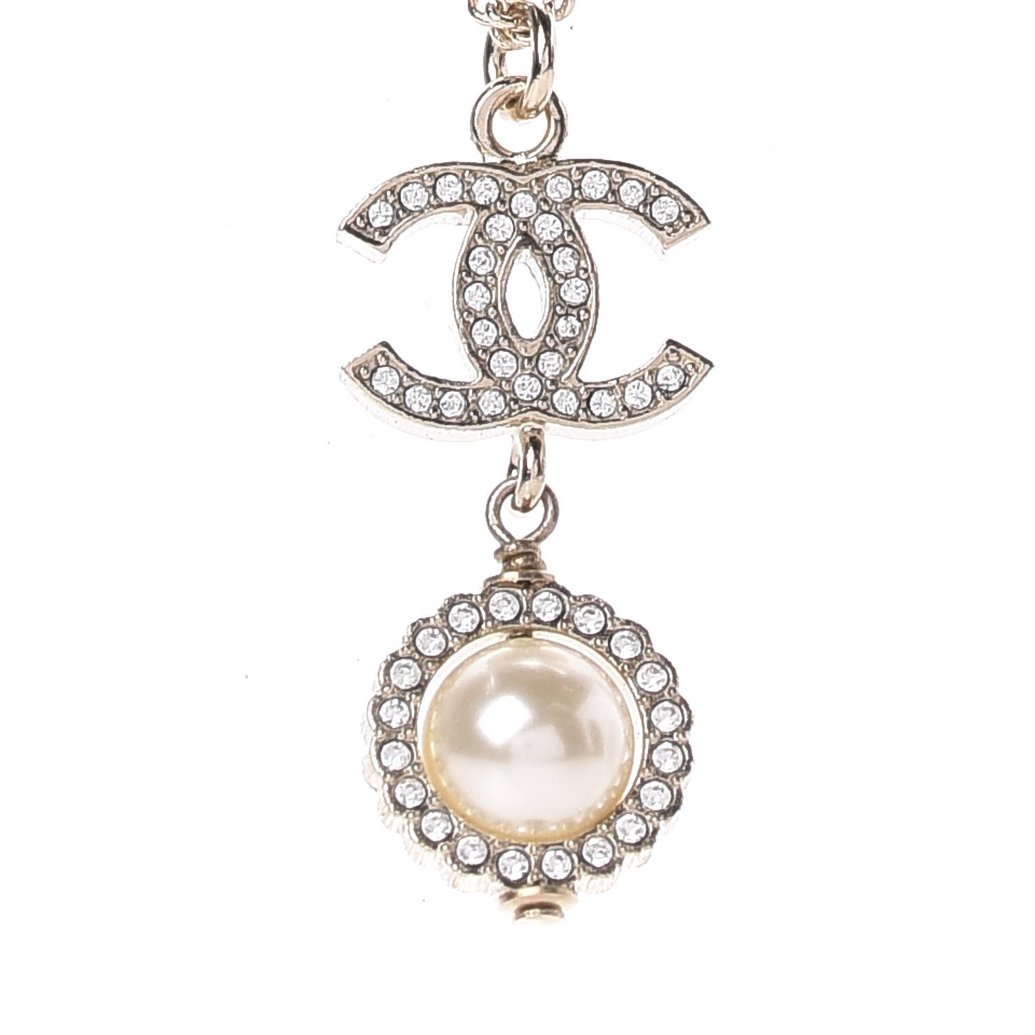 Chanel Crystal Pearl CC Lace Camellia Necklace Gold 4 of 5