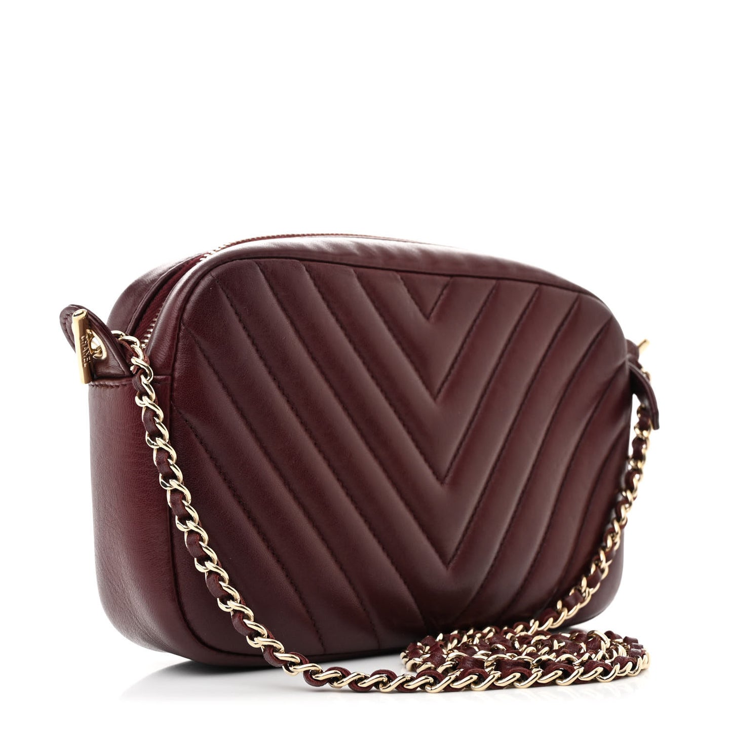 Lambskin Chevron Quilted Camera Case Burgundy