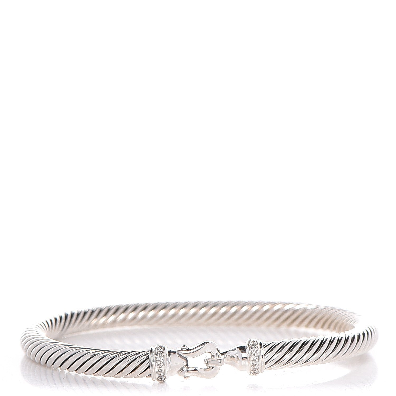 David Yurman Sterling Silver Diamond 5mm Cable Buckle Bracelet 1 of 4