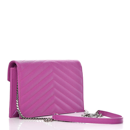 Saint Laurent Grain De Poudre Matelasse Chevron Monogram Envelope Chain Wallet Purple 3 of 10