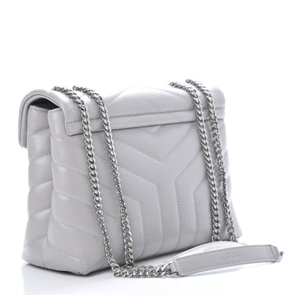 Saint Laurent Calfskin Y Quilted Monogram Small Loulou Chain Satchel Granite 3 of 10