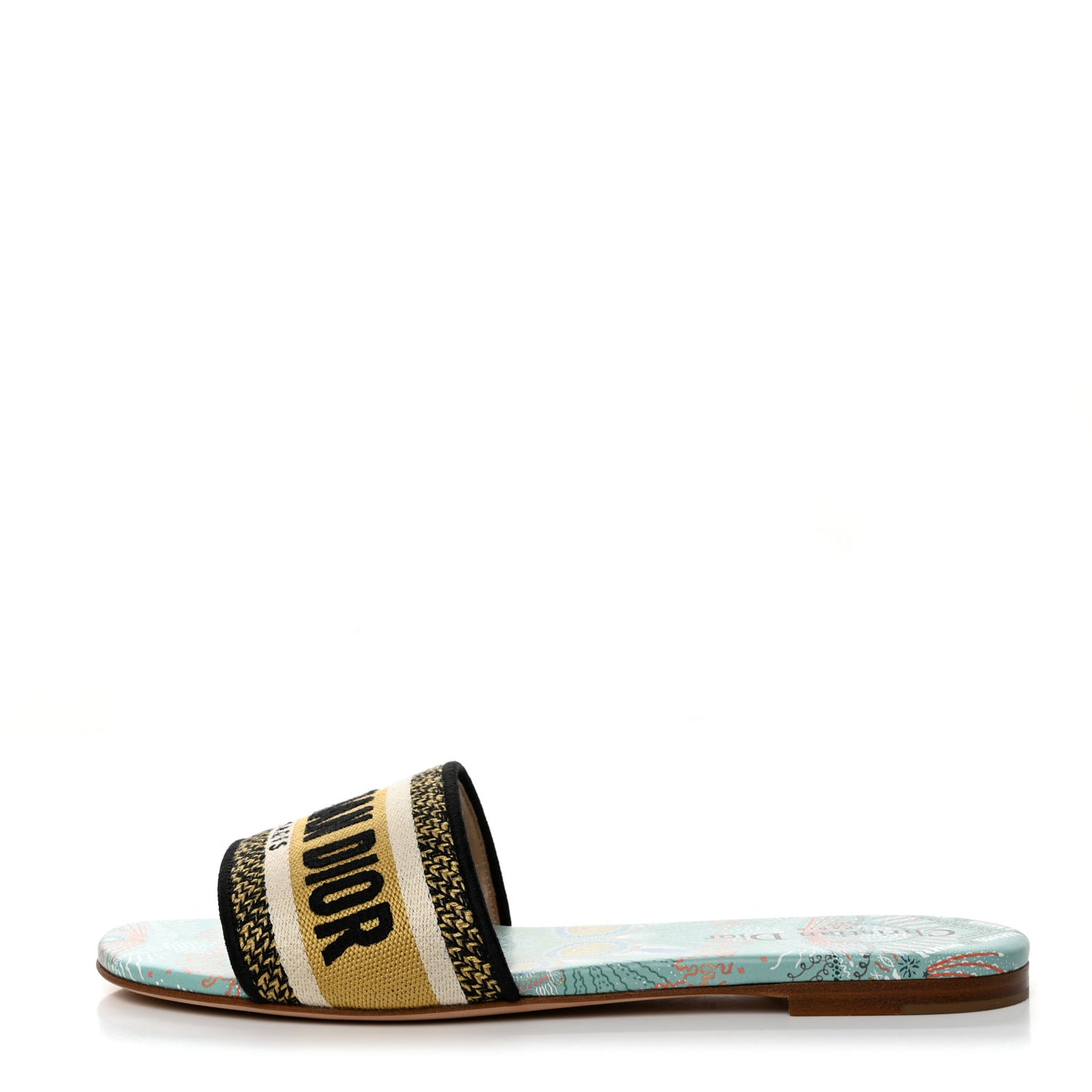 Canvas Embroidered Dior In Lights Dway Flat Slide Sandals 37.5 Turquoise
