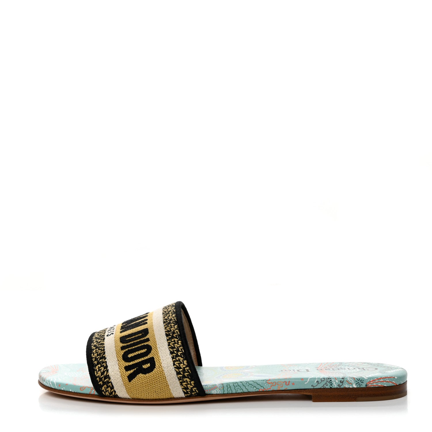 Christian Dior Canvas Embroidered Dior In Lights Dway Flat Slide Sandals 37.5 Turquoise 1 of 9