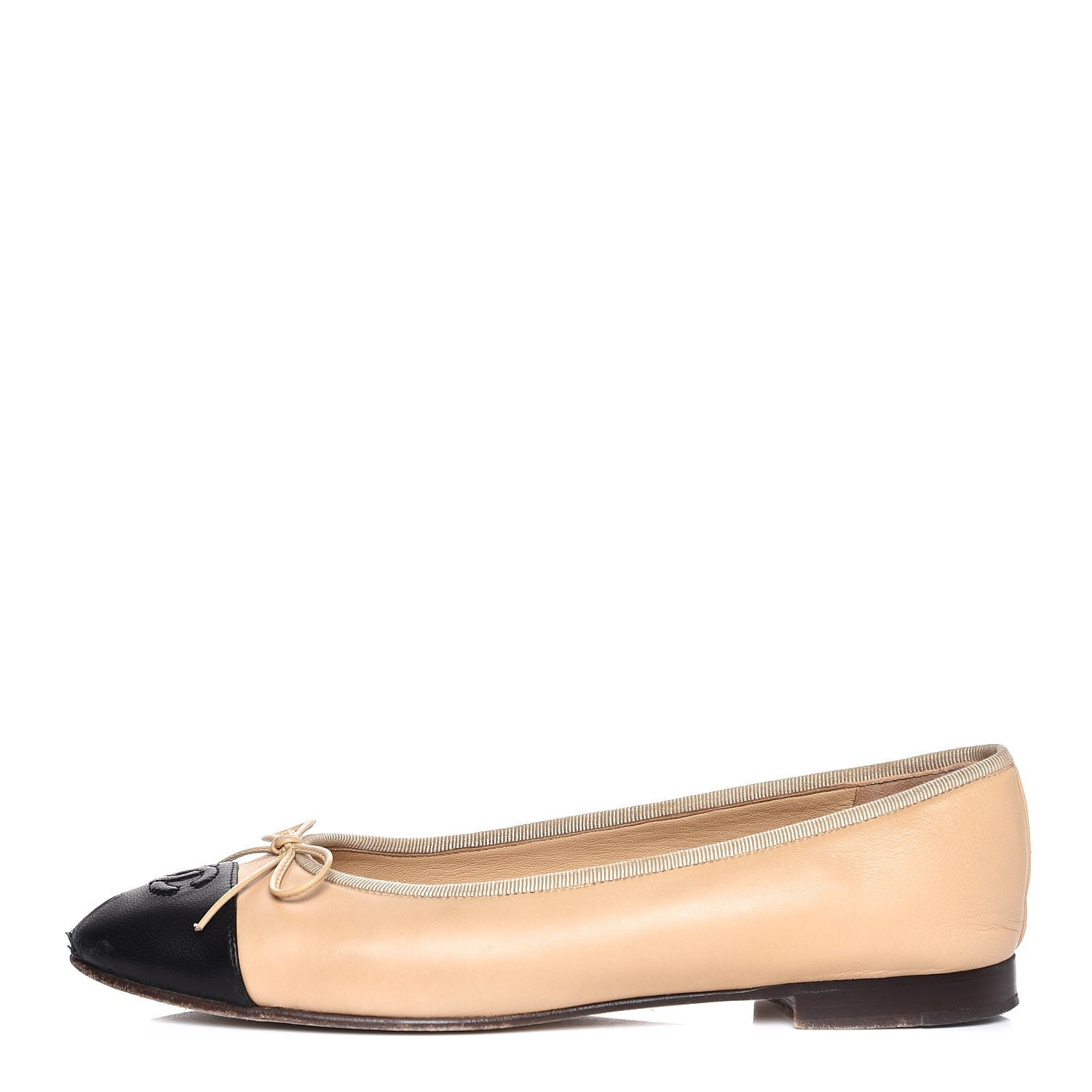 Chanel Lambskin Cap Toe Ballerina Flats 39.5 Beige Black 1 of 11