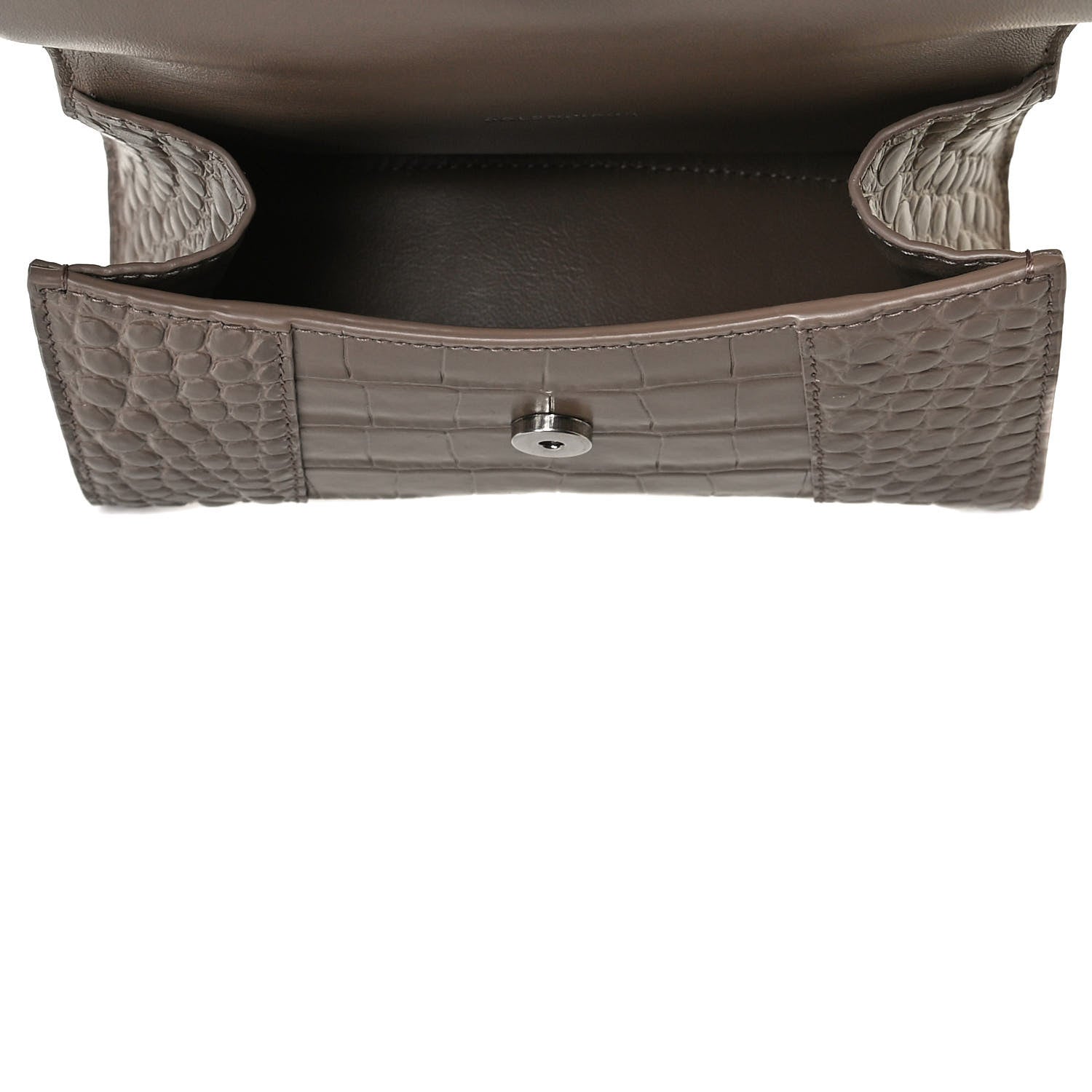 Balenciaga Shiny Calfskin Crocodile Embossed Hourglass Top Handle Bag XS Mink Grey 5 of 13