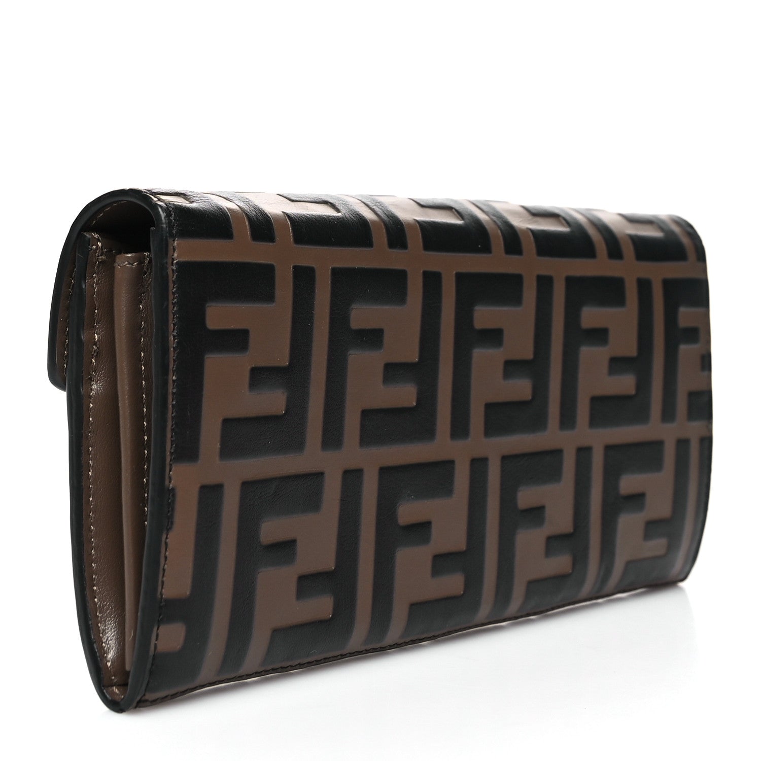 Fendi Vitello Soft F is Fendi Bi-Color FF 1974 Embossed Continental Envelope Wallet Maya Black 3 of 11