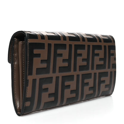 Fendi Vitello Soft F is Fendi Bi-Color FF 1974 Embossed Continental Envelope Wallet Maya Black 3 of 11