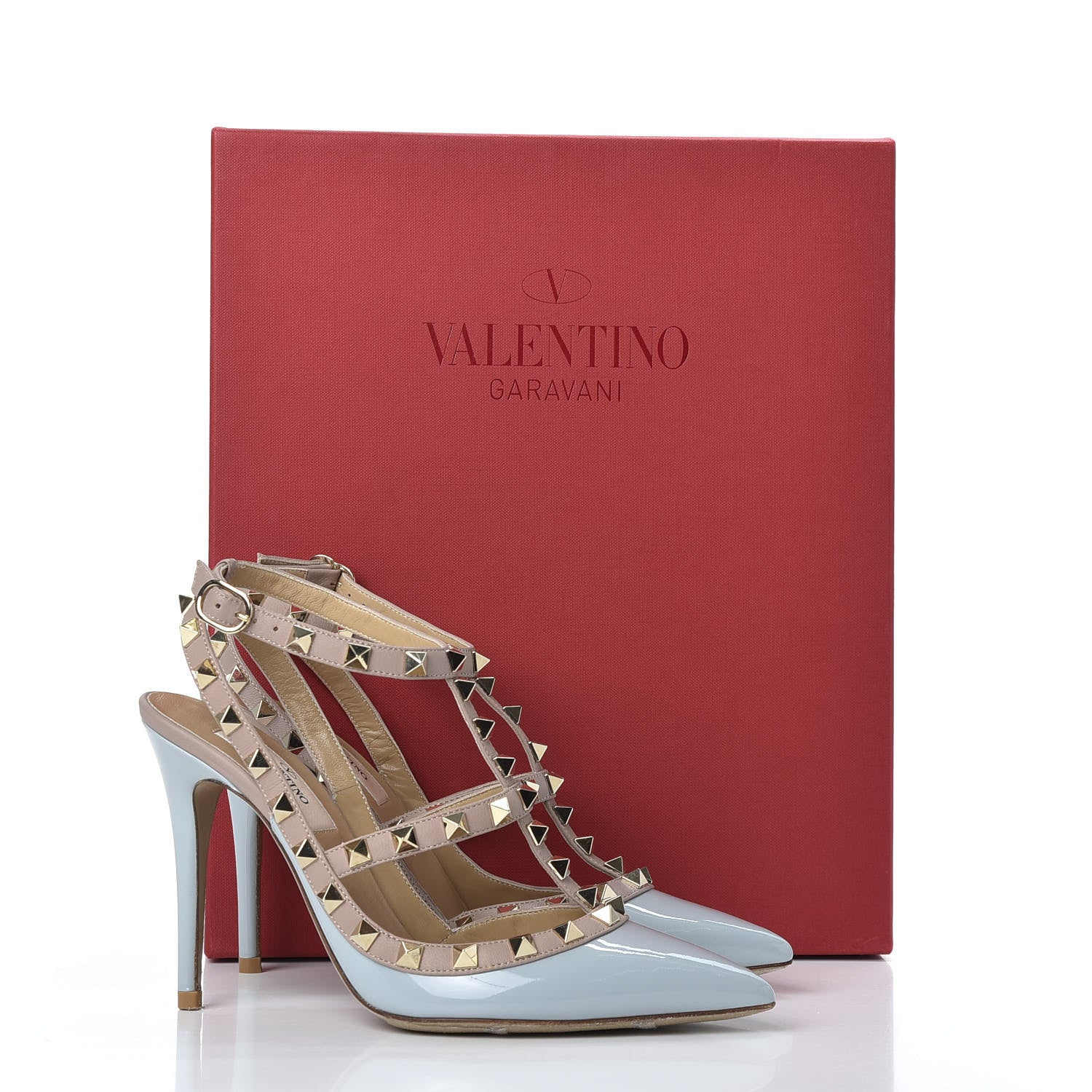 Valentino Garavani Patent Rockstud Ankle Strap Pumps 36 Grey Poudre 11 of 11