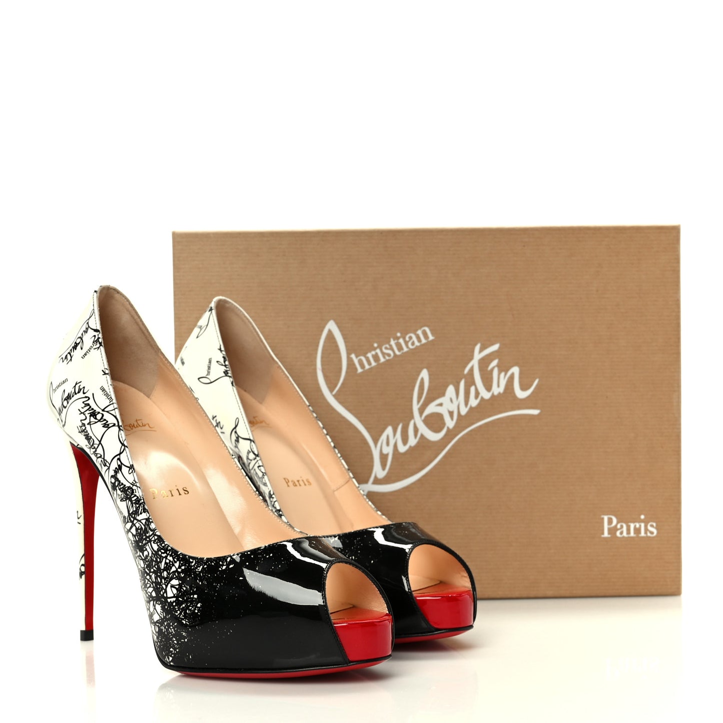 Patent New Very Prive Degraloubi Printed 120 Pumps 37 Black Snow
