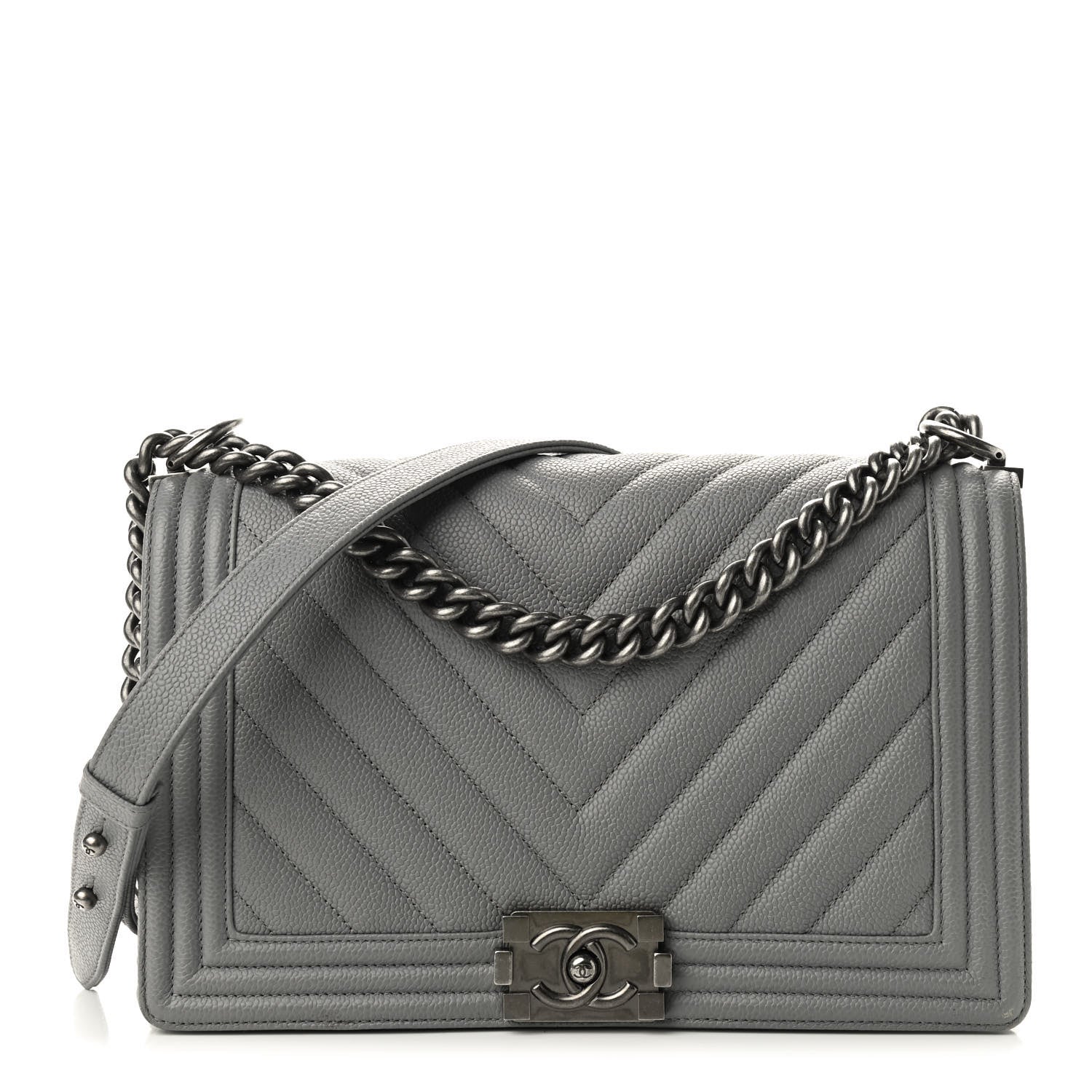 Chanel Caviar Chevron Quilted New Medium Boy Flap Grey 1 of 10