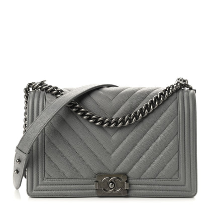 Chanel Caviar Chevron Quilted New Medium Boy Flap Grey 1 of 10