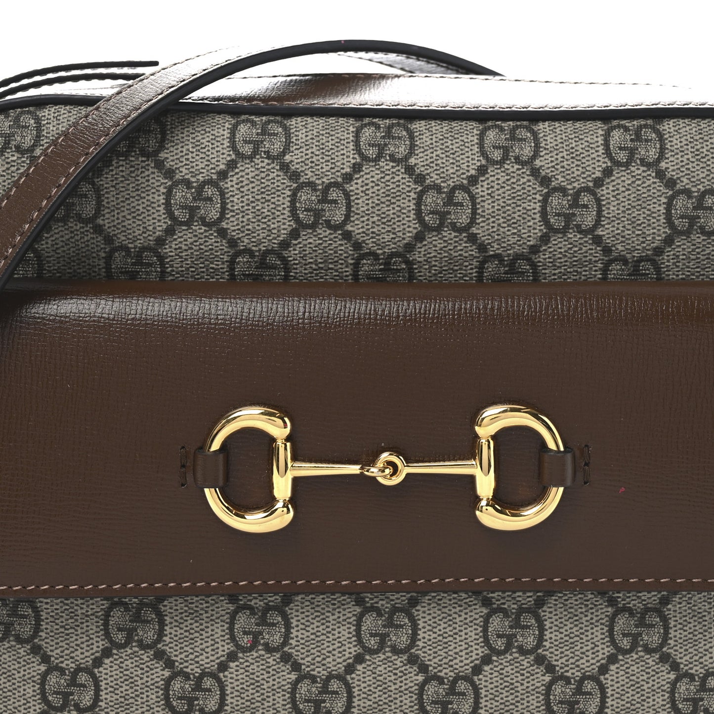 GG Supreme Monogram Small Horsebit 1955 Shoulder Bag Beige Brown Sugar