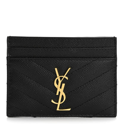Saint Laurent Grain De Poudre Matelasse Chevron Monogram Credit Card Case Black 1 of 10