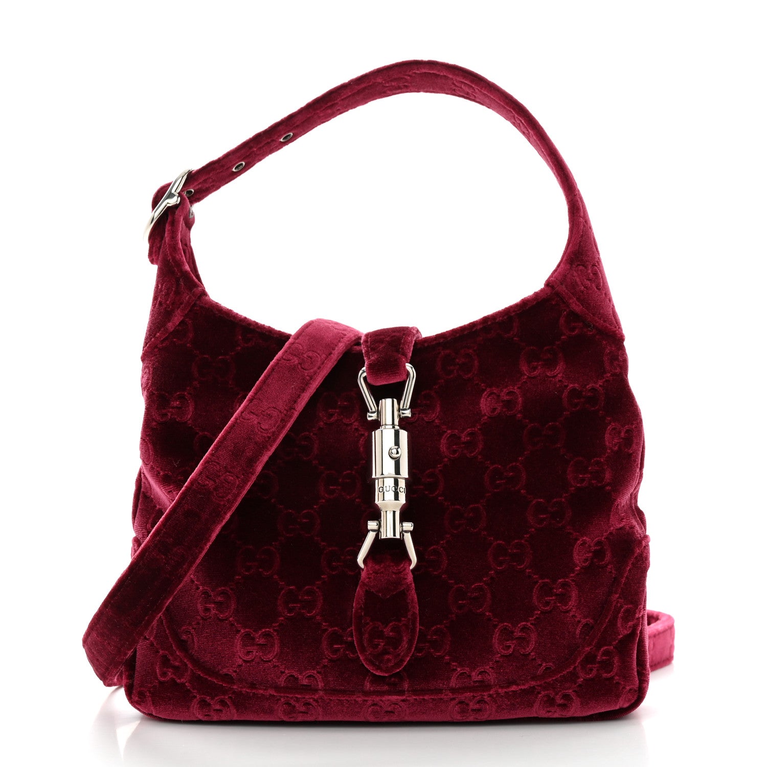 Gucci New Velvet Ashmir GG Monogram Small Jackie 1961 Hobo Red 2 of 11