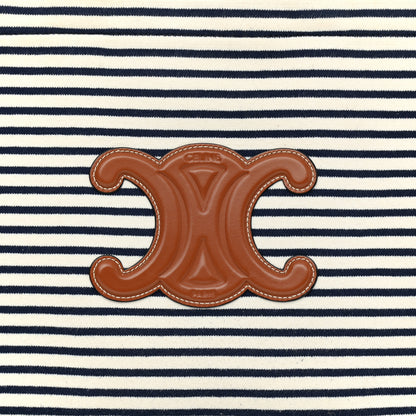 Celine Canvas Calfskin Striped Triomphe Cabas Brown 8 of 10