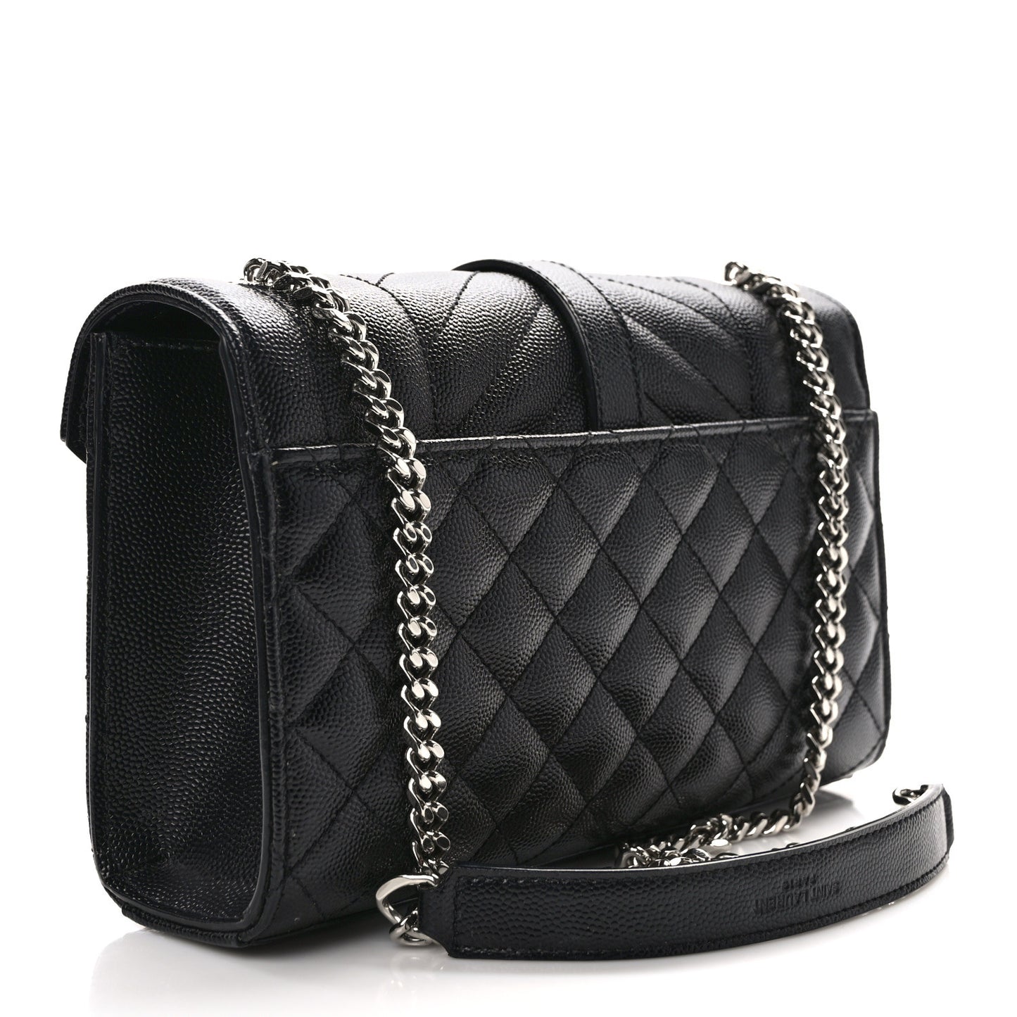 Grain De Poudre Textured Mixed Matelasse Triquilt Small Monogram Satchel Black