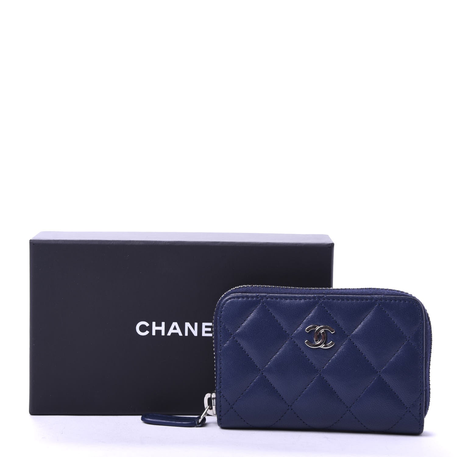 Chanel Lambskin Quilted Zip Around Coin Purse Wallet Blue 8 of 8