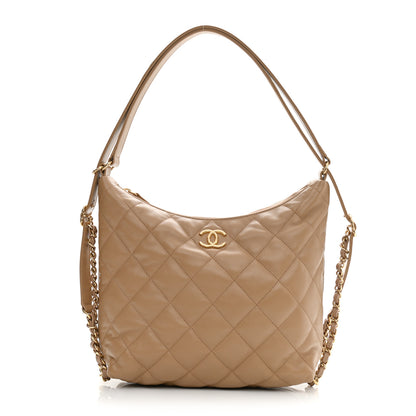 Chanel Lambskin Quilted Hobo Beige 1 of 11