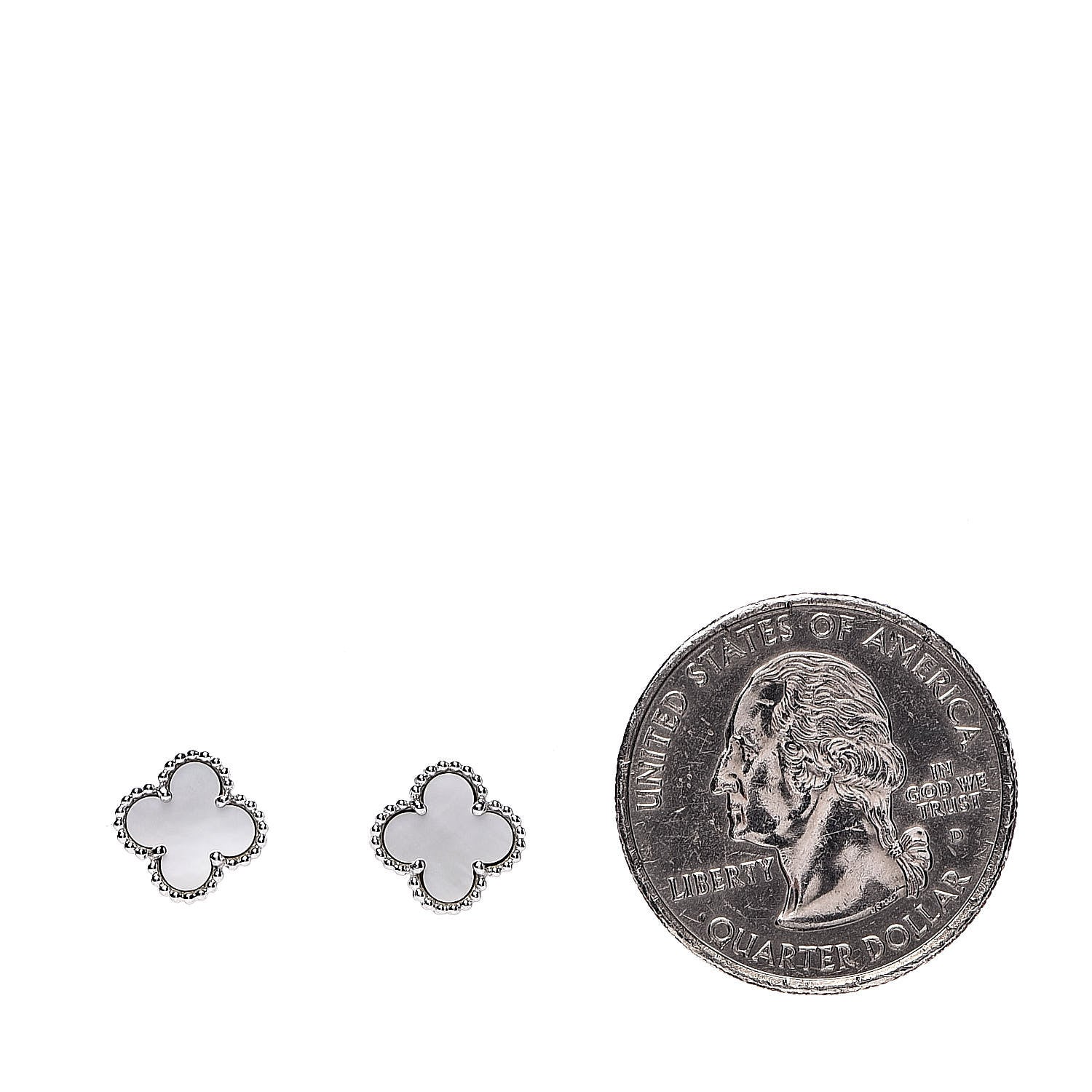 Van Cleef & Arpels 18K White Gold Mother of Pearl Sweet Alhambra Earrings 2 of 7