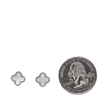 Van Cleef & Arpels 18K White Gold Mother of Pearl Sweet Alhambra Earrings 2 of 7