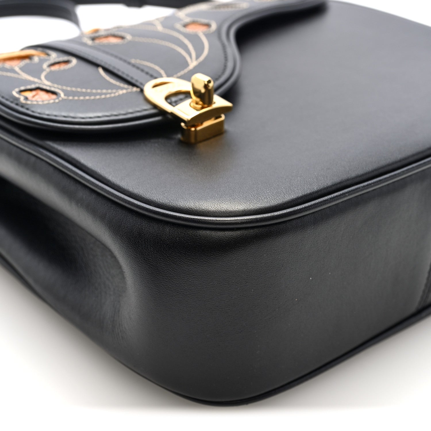 Gucci Honey Calfskin Lizard Equestrian Bag Black 8 of 9