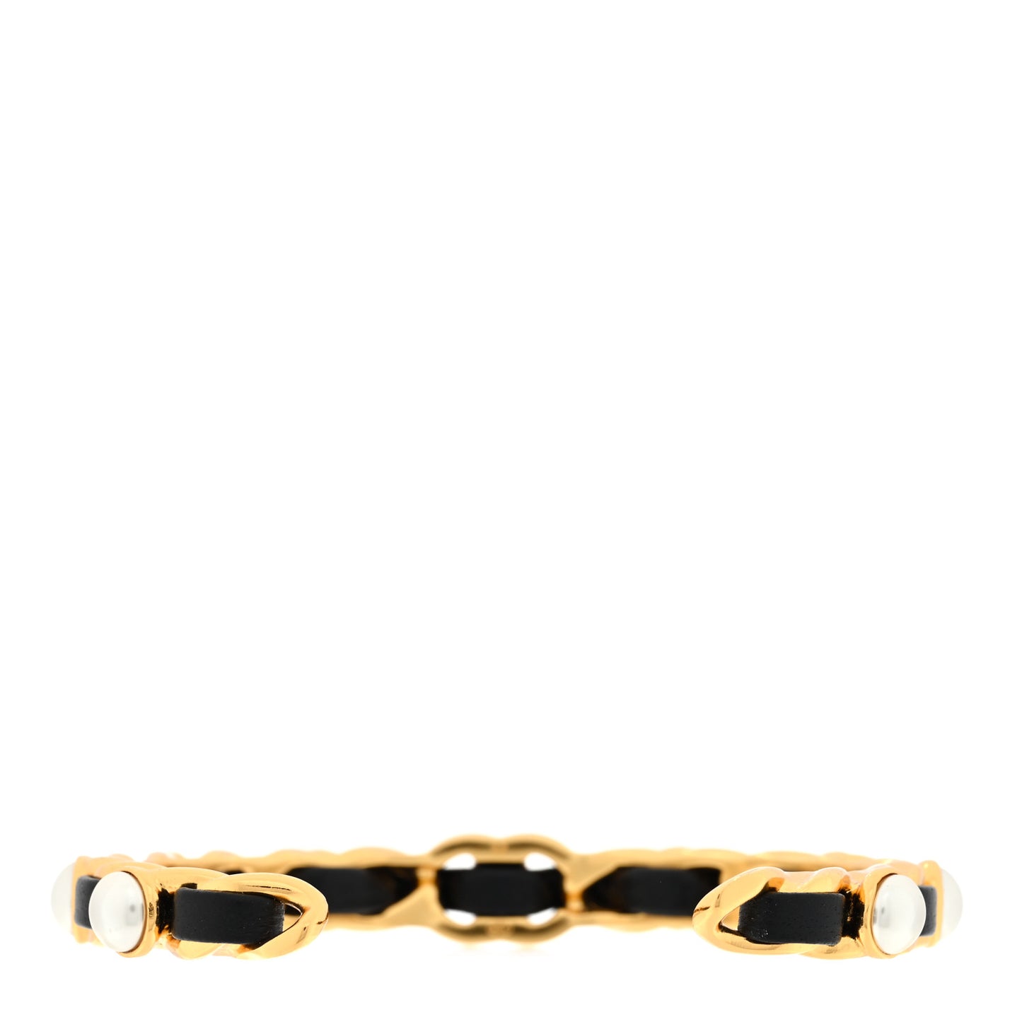 Lambskin Pearl CC Cuff Bracelet M Black Gold
