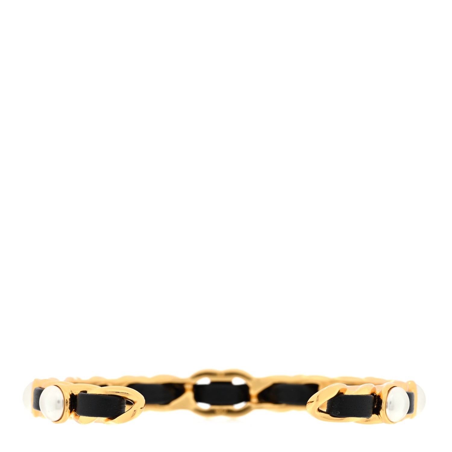 Chanel Lambskin Pearl CC Cuff Bracelet M Black Gold 2 of 3