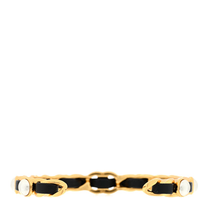 Chanel Lambskin Pearl CC Cuff Bracelet M Black Gold 2 of 3