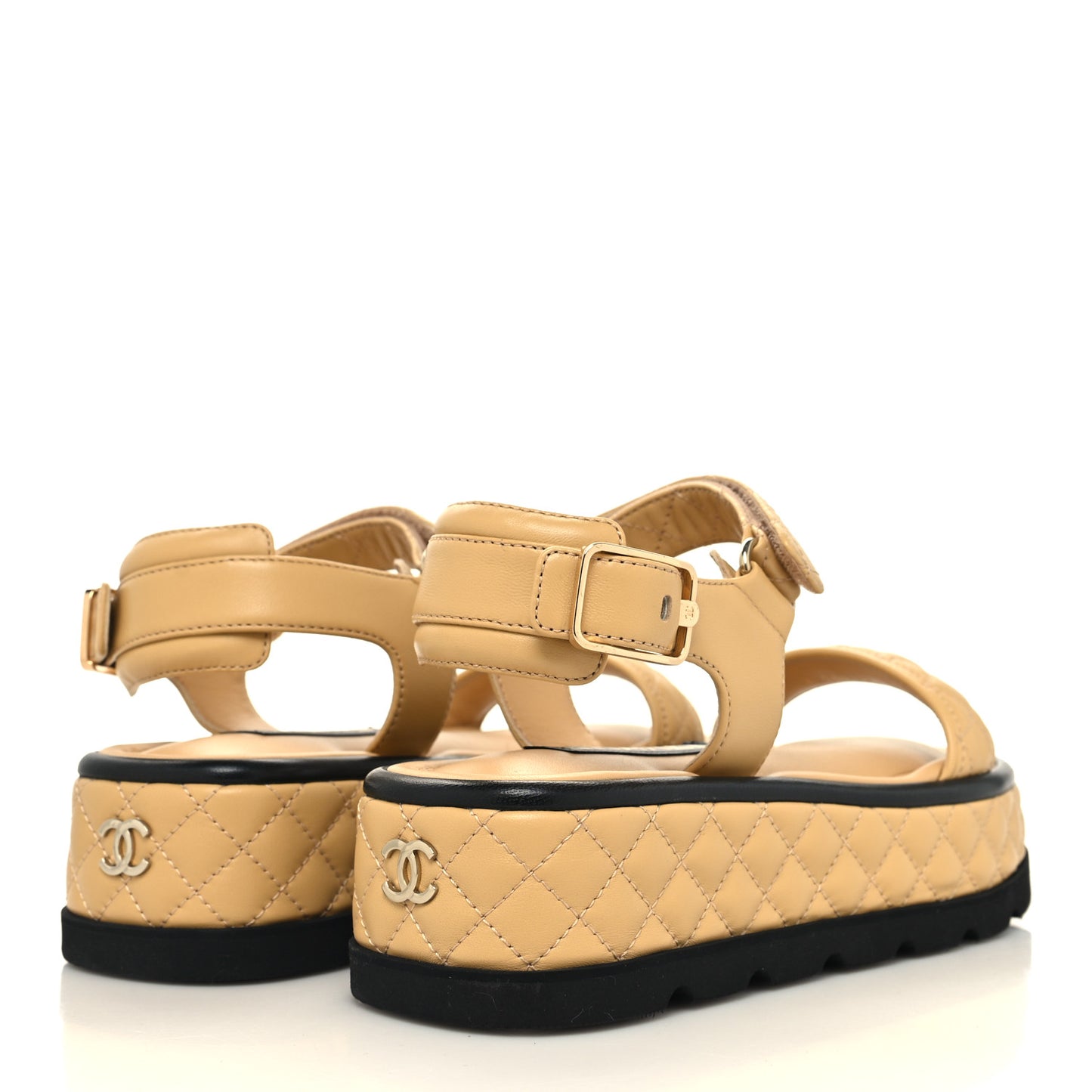 Lambskin Quilted Platform Sandals 37 Beige Black