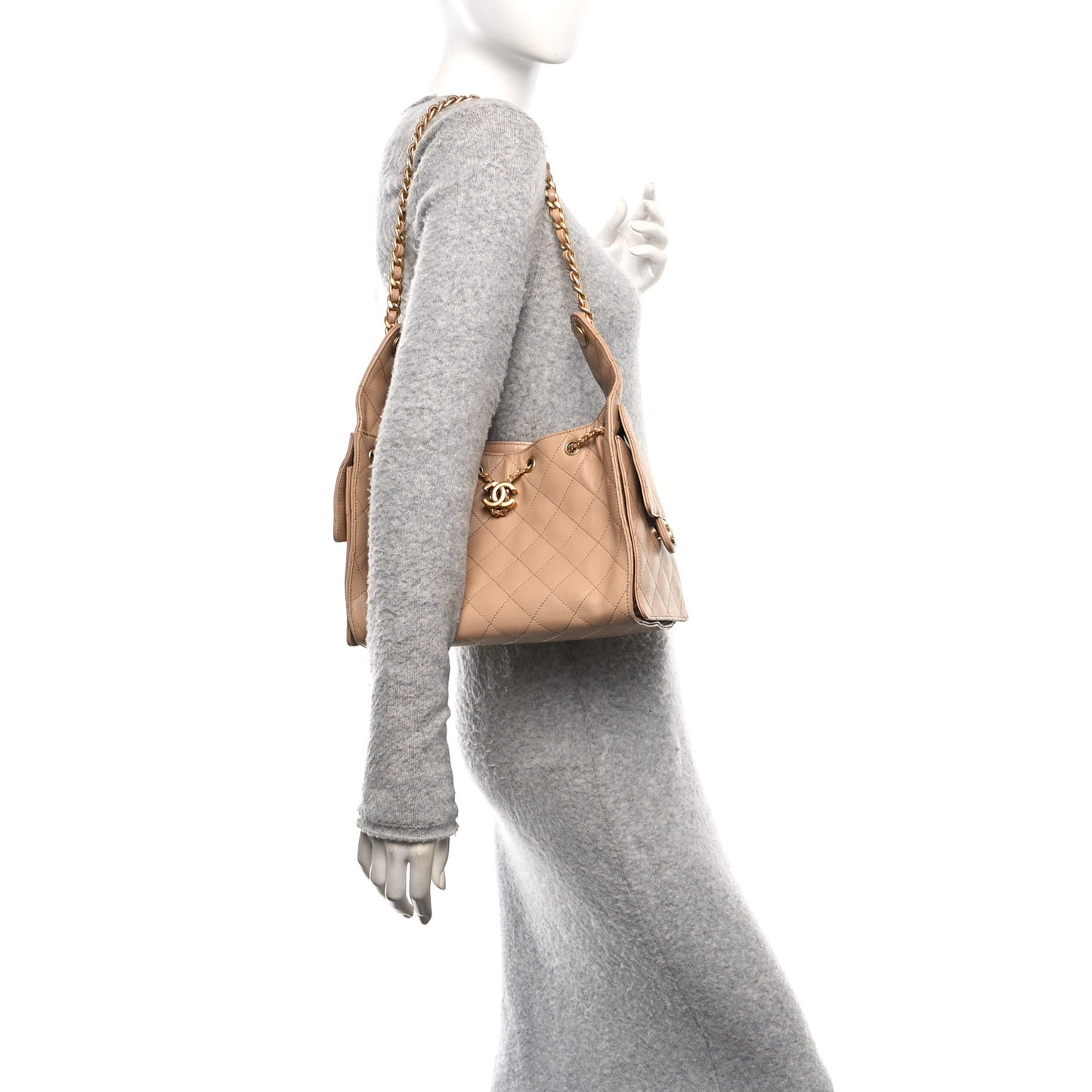 Caviar Quilted Small Chanel 25 Handbag Dark Beige