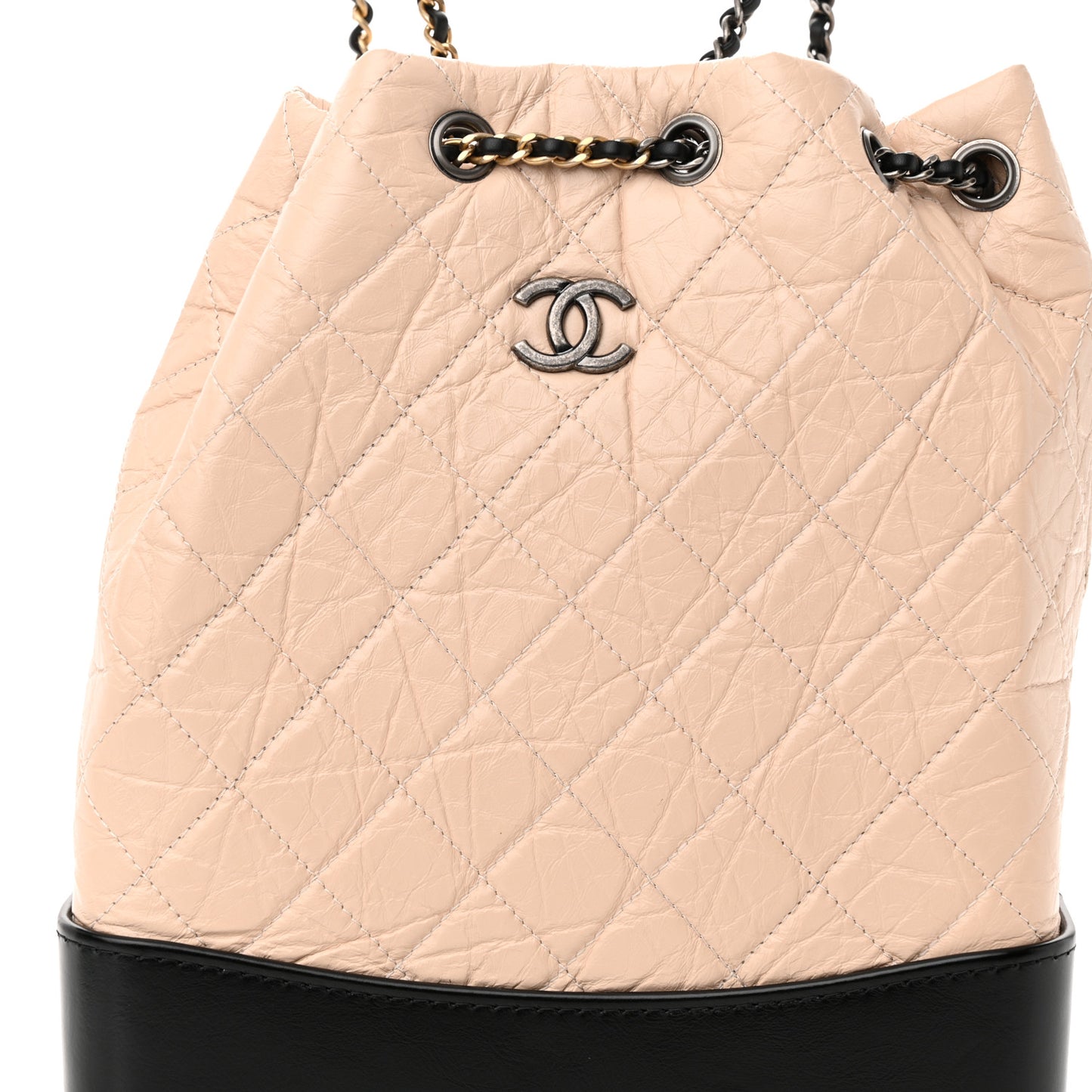 Aged Calfskin Quilted Gabrielle Backpack Beige Black