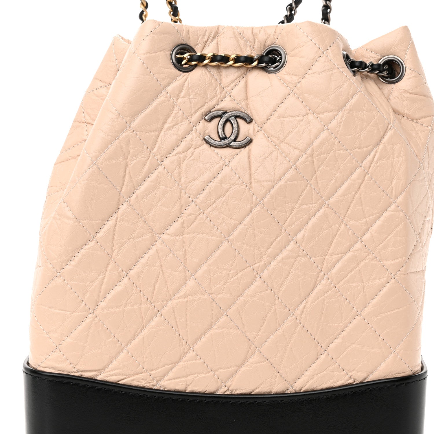 Chanel Aged Calfskin Quilted Gabrielle Backpack Beige Black 8 of 10