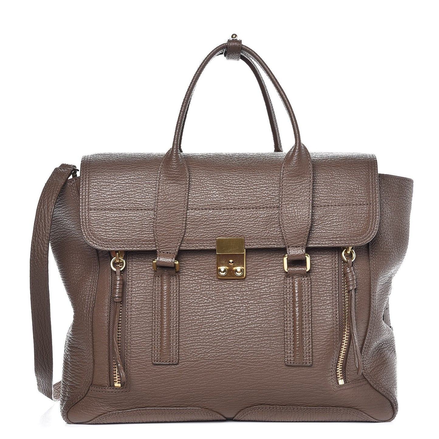3.1 Textured Calfskin Large Pashli Satchel Taupe