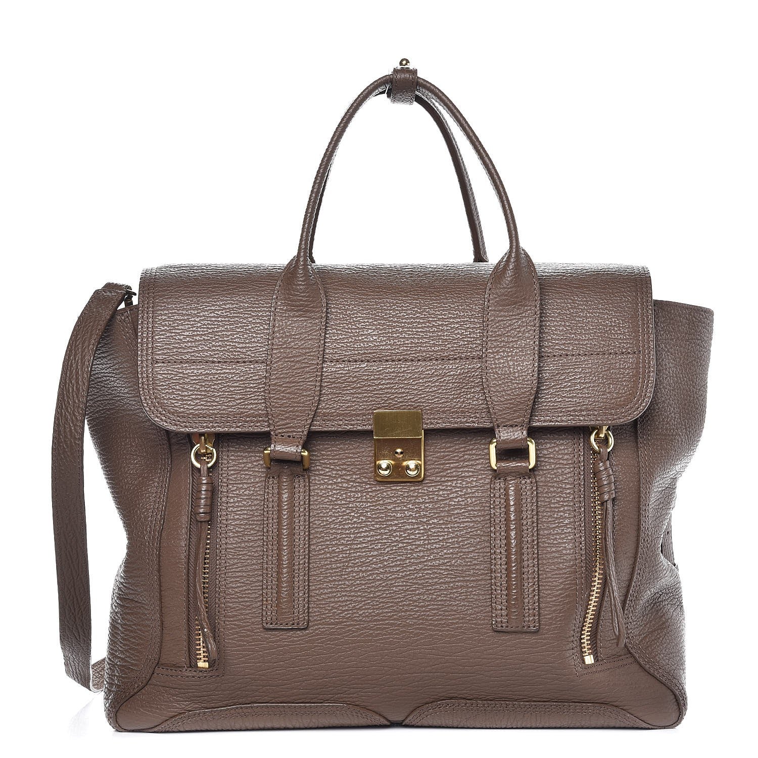3.1 Phillip Lim 3.1 Textured Calfskin Large Pashli Satchel Taupe 1 of 11