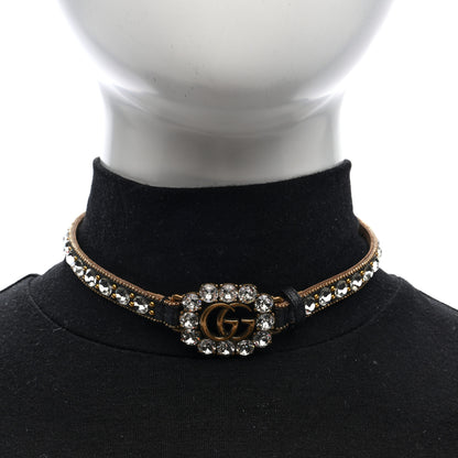 Gucci Calfskin Crystal Embellished Double G Choker Necklace Black 2 of 4