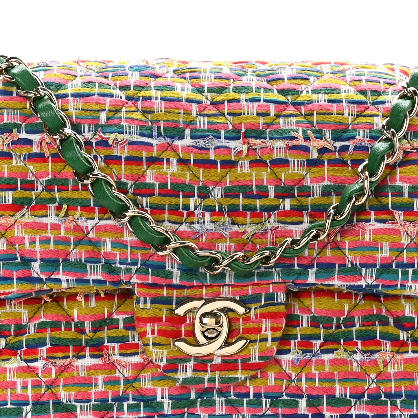 Tweed Quilted Medium Double Flap Green Multicolor