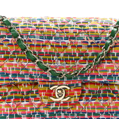 Chanel Tweed Quilted Medium Double Flap Green Multicolor 8 of 10