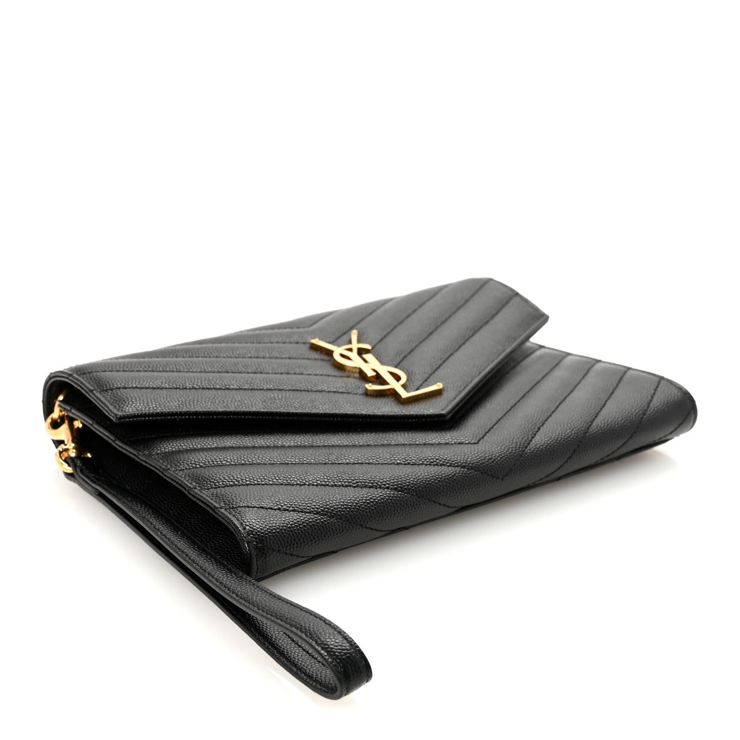 Grain De Poudre Matelasse Chevron Monogram Envelope Clutch Black