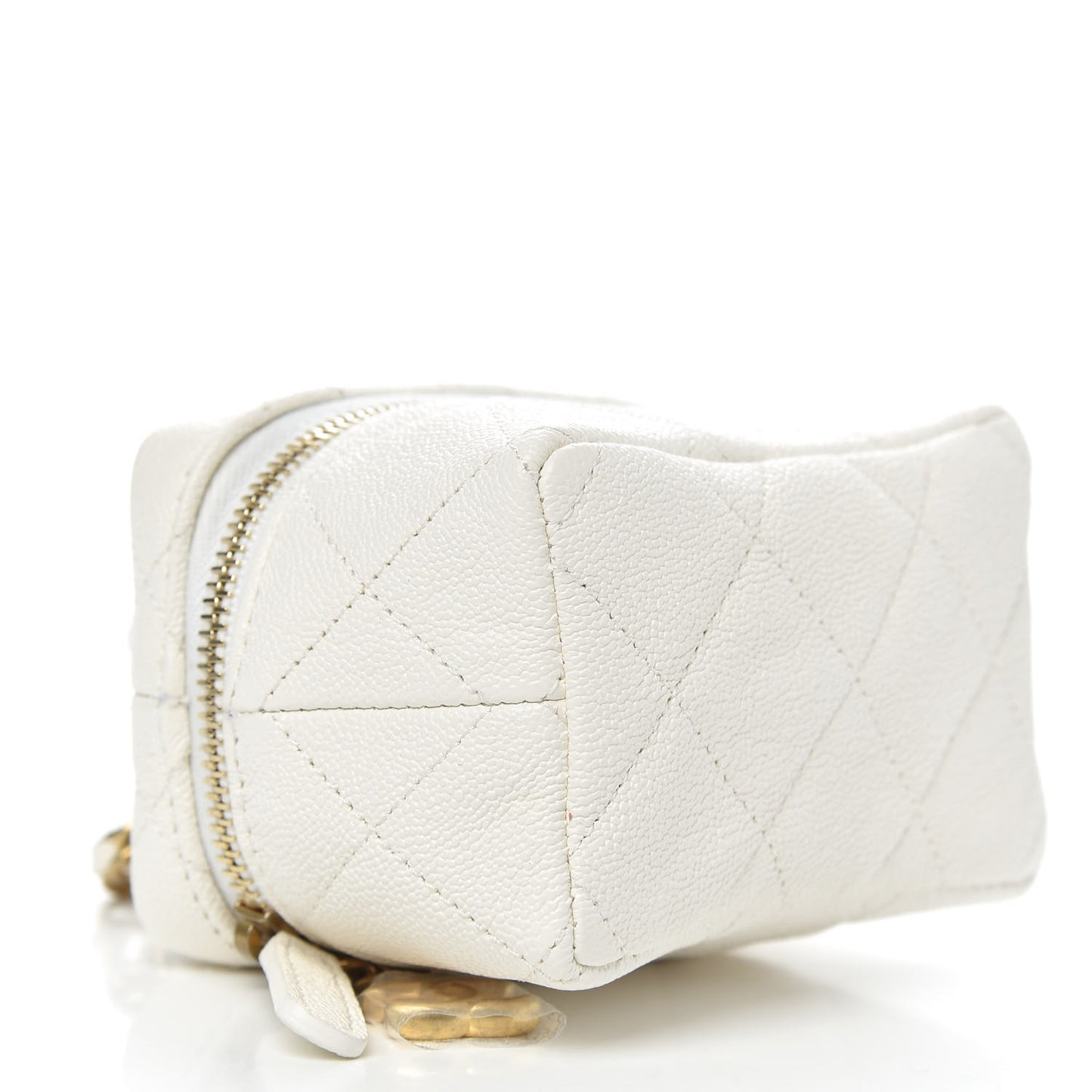 Caviar Quilted Mini Top Handle Vanity With Chain White