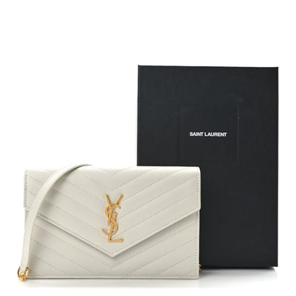 Saint Laurent Grain De Poudre Matelasse Chevron Monogram Envelope Chain Crema Soft 10 of 10