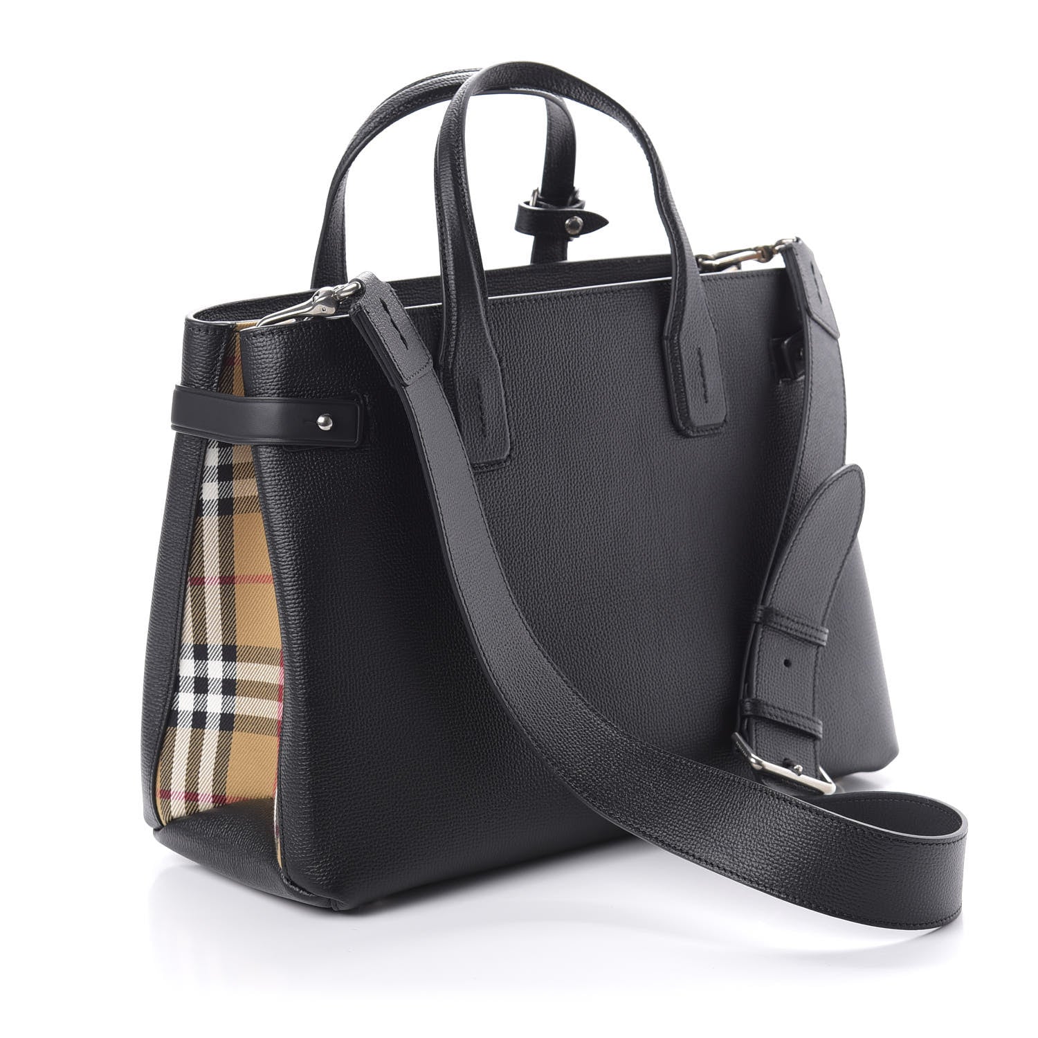 Burberry Grainy Calfskin House Check Medium Banner Tote Black 3 of 10
