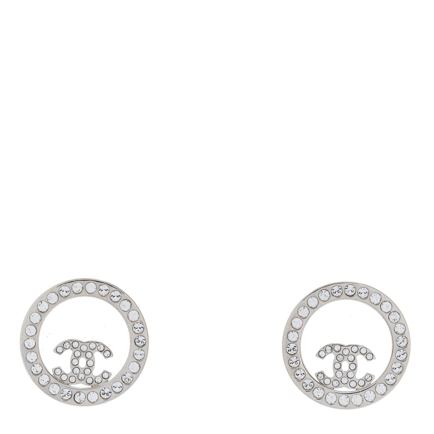 Crystal CC Round Earrings Silver